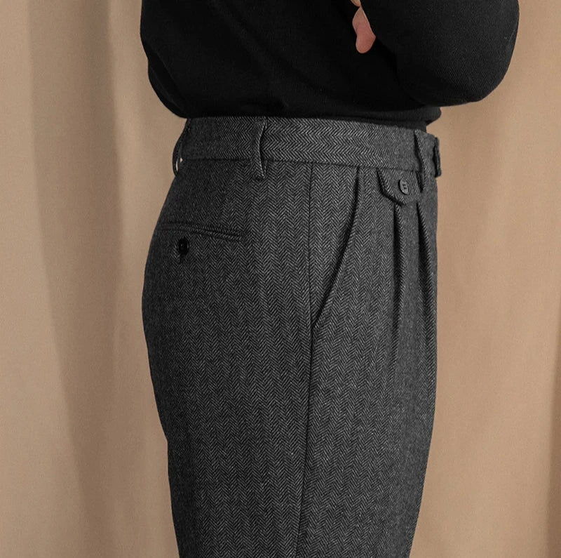 Sloane - Herringbone Pleated Trousers