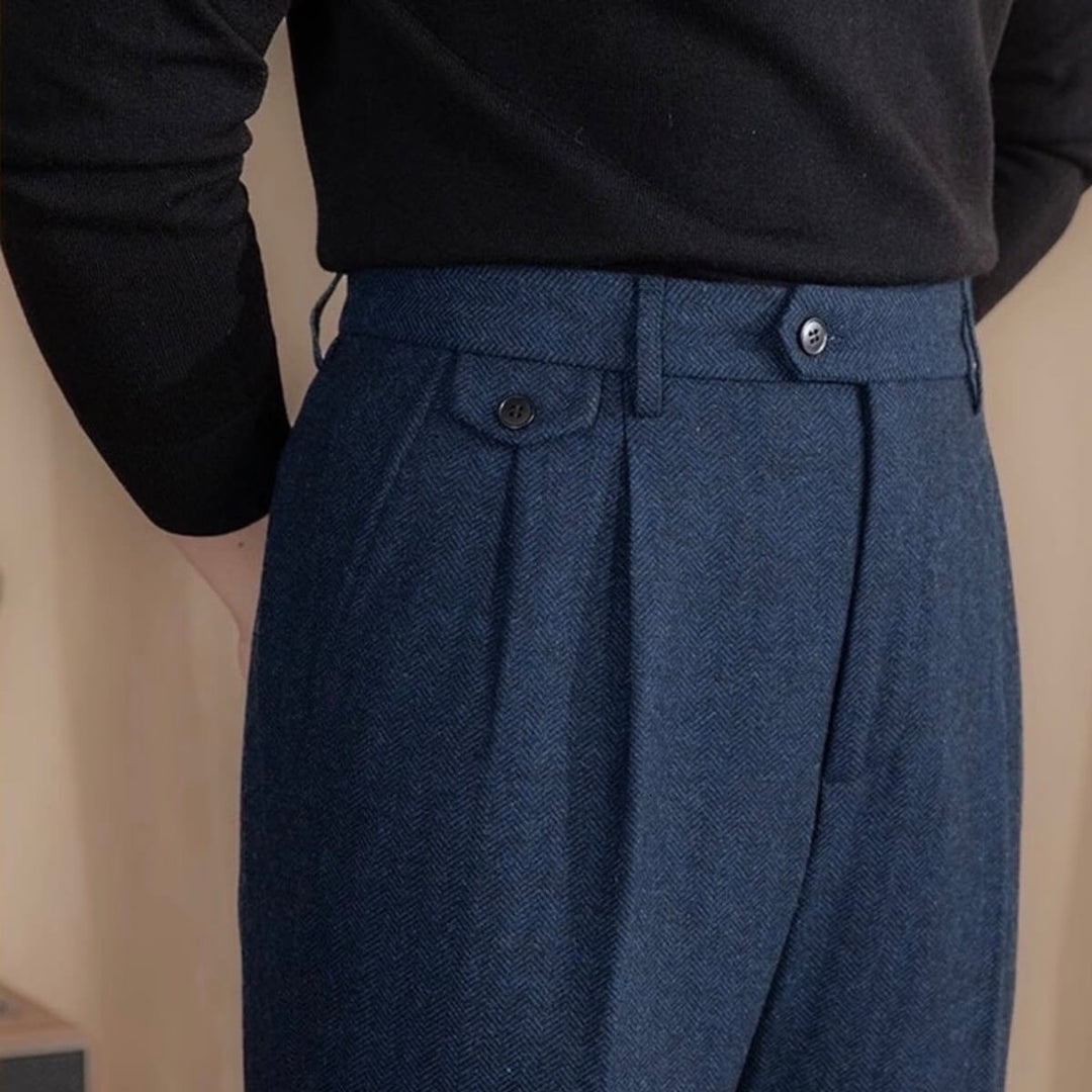 Sloane - Herringbone Pleated Trousers