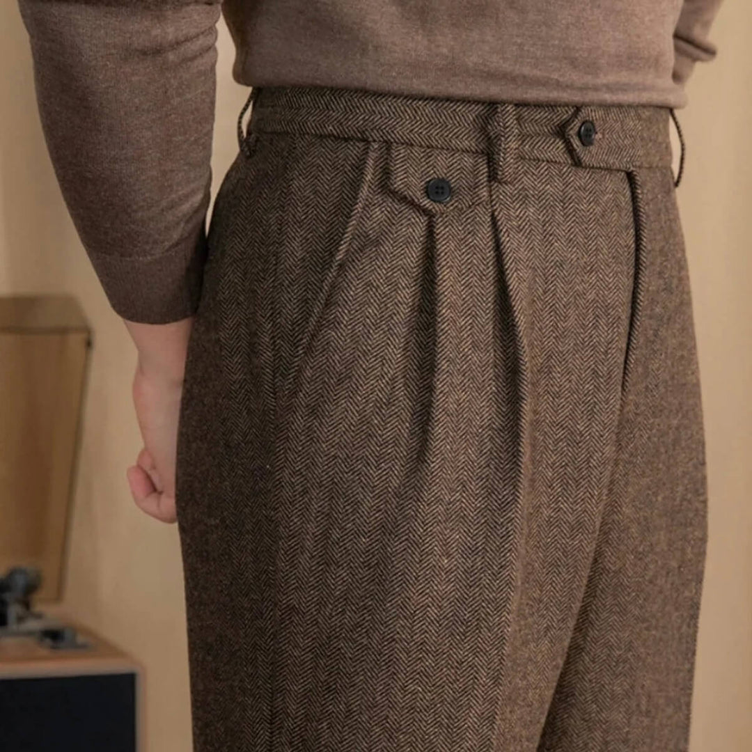 Sloane - Herringbone Pleated Trousers